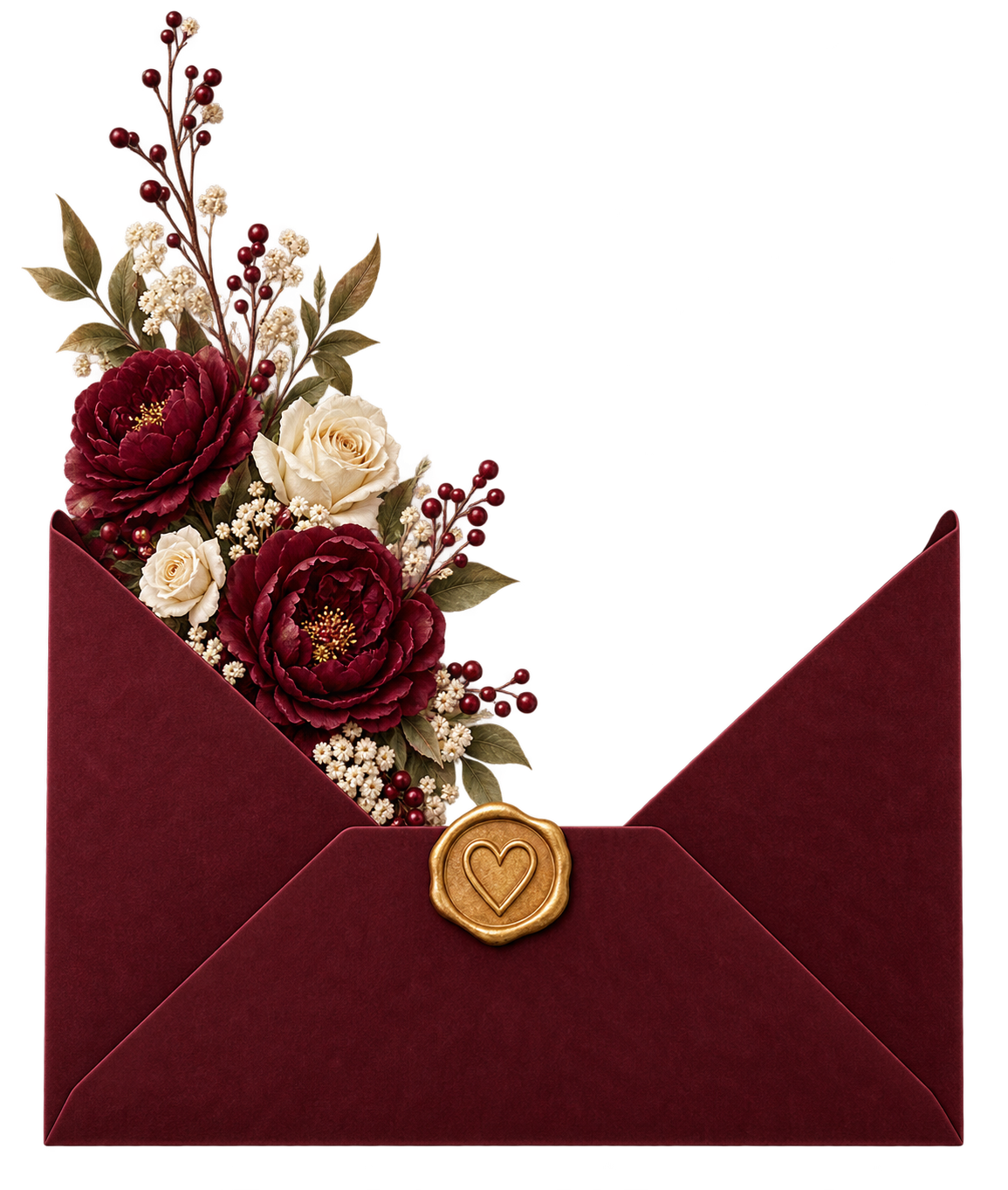 Burgundy floral wedding envelope